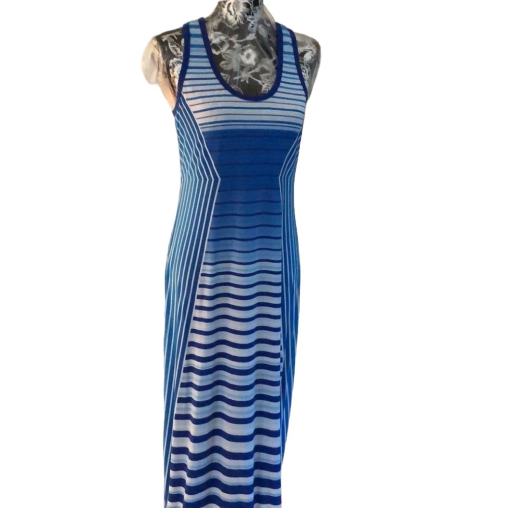 Calvin Klein size 10 blue maxi dress elongating diagonal stripe,slimming